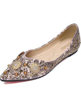 Women's Apricot Pointed Toe Casual Slip On Comfortable Wedding Dress Flat Shoes
